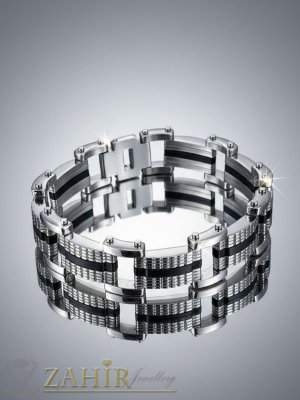 Висококачествена гравирана верига от 316 L стомана, дълга 22,5 см, с черни елементи, широка 1,6 см, супер изработка - GS1502